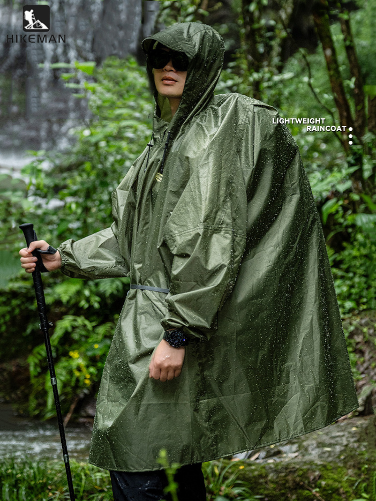 Camping Rain Poncho - Ultralichte regenjas met rits, 210T polyester,