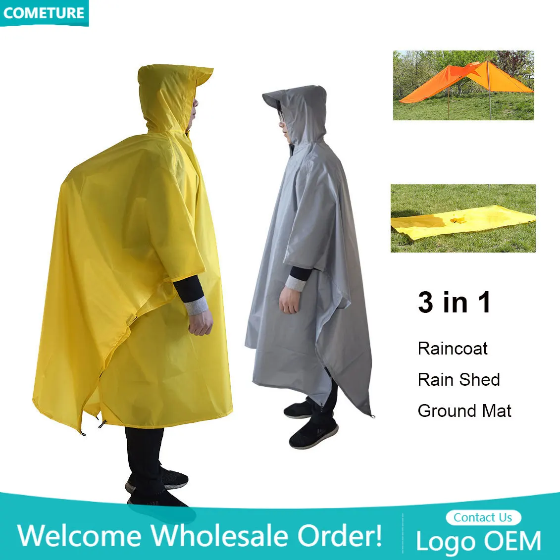 Camping Rain Poncho - Regenjas 3-in-1 wandelponcho Waterdicht Buiten Kamperen
